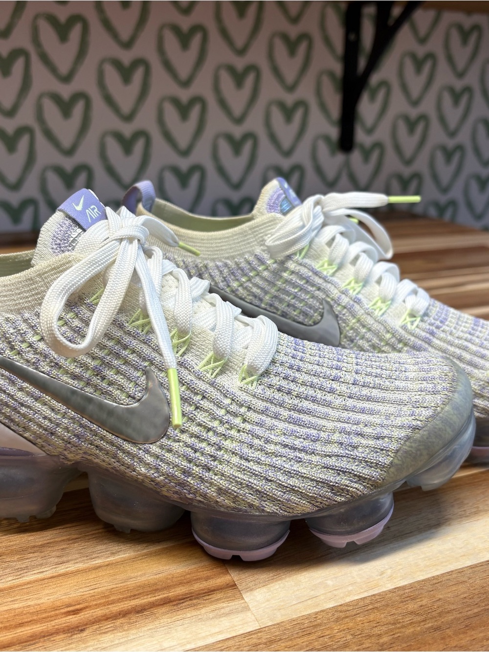 Nike Women’s VaporMax Flyknit3 Volt Sneakers White, Gray,Lavender. Worn 3 times.